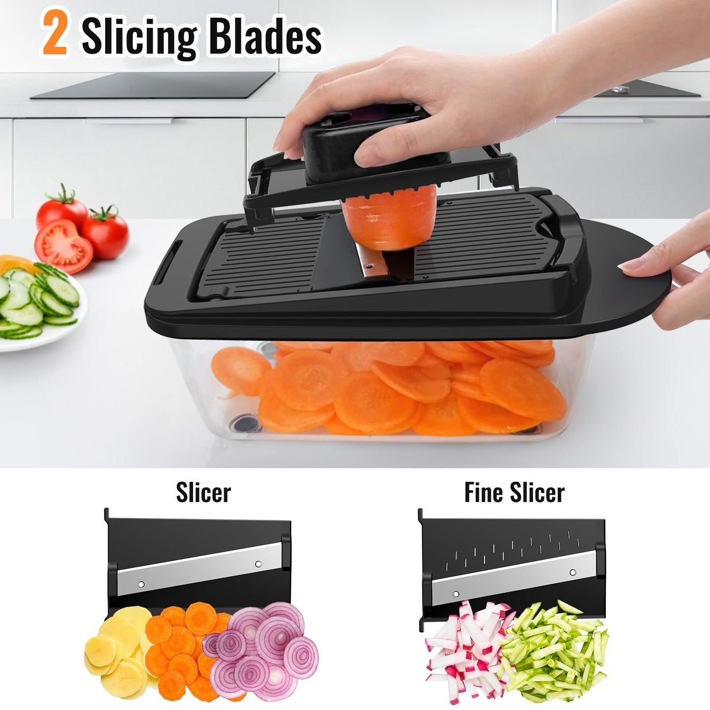 8 Blade All-in-1 Vegetable Chopper Mandoline Slicer with Container, Food Chopper, Onion Chopper, Veggie Cutter for Salad, Kitchen Gadgets Accessories Essentials, White