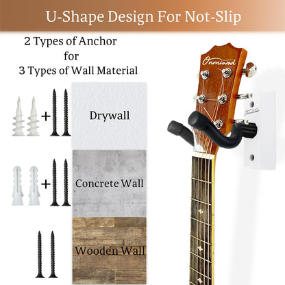 Gitarren-Wandhalterung, 2er-Pack, Gitarrenbügel aus schwarzem Nussbaumholz, U-förmige Gitarren-Wandhalterung, Gitarrenhalter-Hakenständer für Akustik-, E-Gitarre, Banjo,, Bass, Geschenk für Gitarristen, Männer, Jungen
