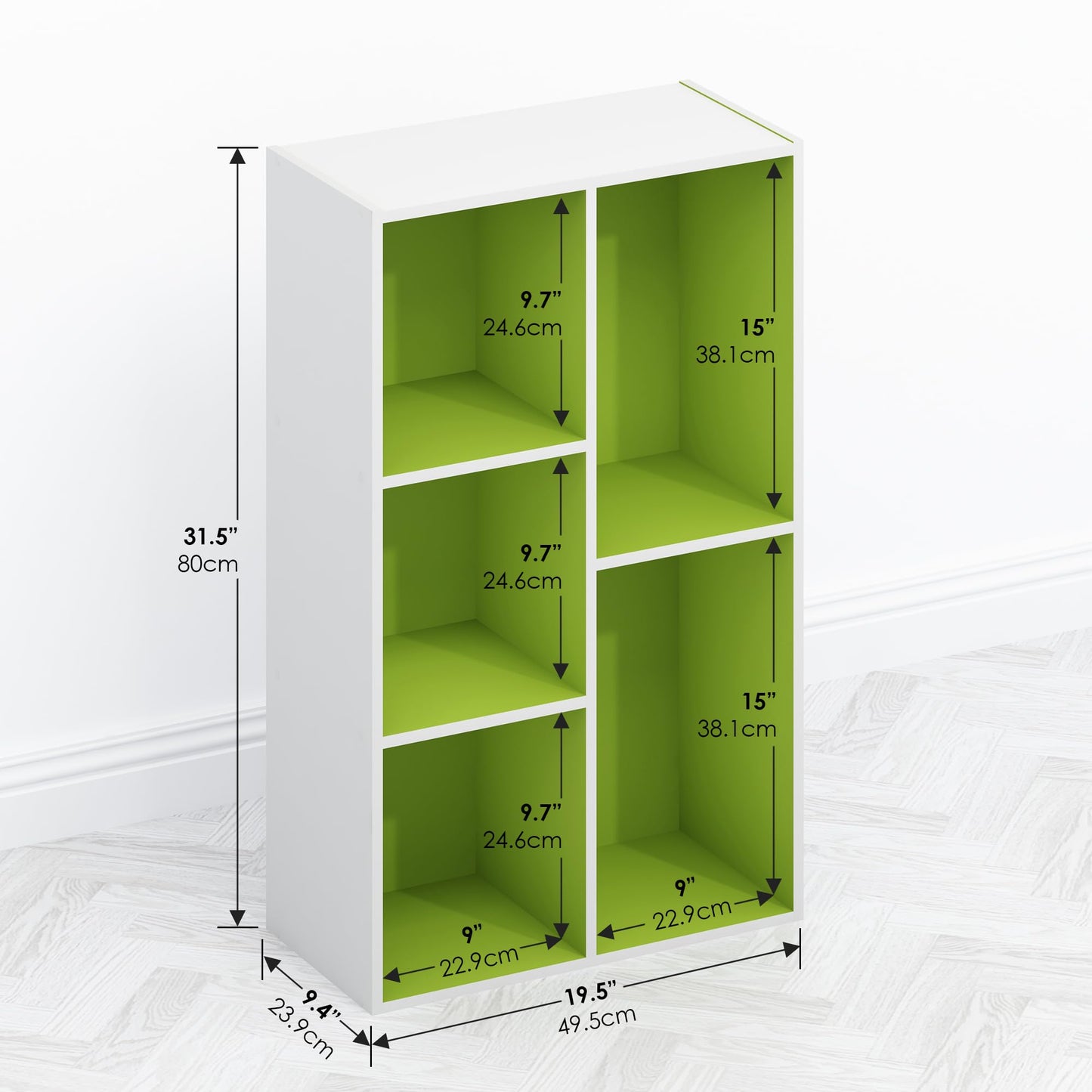 Furinno TOMI TV Stand, 5-Cube Entertainment Center with Open Shelf, Reversible TV Console, for Living Room, Bedroom, Home Office, Green