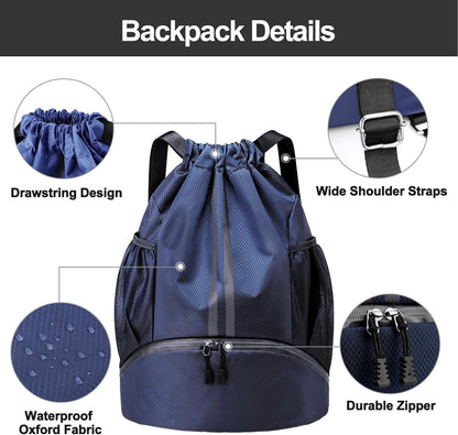 Hoedia Sports-Kordelzugrucksack – Schwimm-Turnbeutel mit Schuhfach und wasserdichter Tasche für Damen und Herren