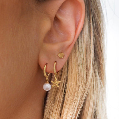 Gold Earrings For Women, Dainty Huggie Earrings Stack 14K Gold Plated Pearl Dangle Earrings for Women Trendy Cute Hypoallergenic Unique Gold Earring Stack Fashion Gold Jewelry Gifts