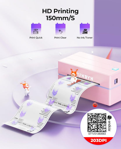 MUNBYN Bluetooth Thermodrucker für Versandetiketten, 130B Kabelloser 4x6 Etikettendrucker für kleine Unternehmen und Büros, kompatibel mit iPhone, Android, iPad, Windows, macOS, Canada Post, UPS, Purolator (Weiß)
