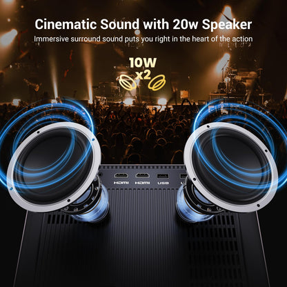 2000 ANSI Lumens Built-in Streaming App Full HD Smart Projector, HAPPRUN Native 1080P Movie Projector with Auto Focus, WiFi and Bluetooth, 300'' Large screen, Suitable for Home, Outdoor and Indoor