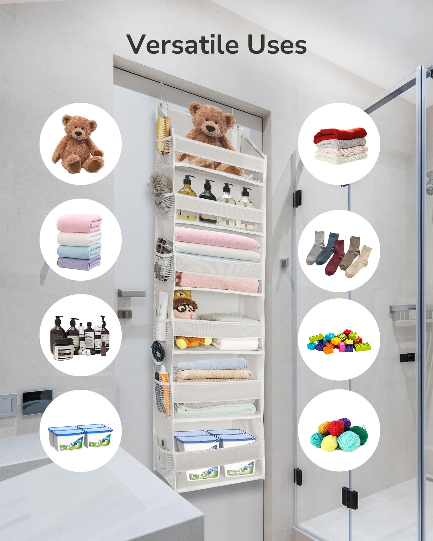 ULG Over The Door Organizer with 6 Large Pockets 12 Side Pockets, 50lbs Weight Capacity Door Hanging Organizer for Bedroom, Bathroom, Pantry, Nursery Storage, Beige