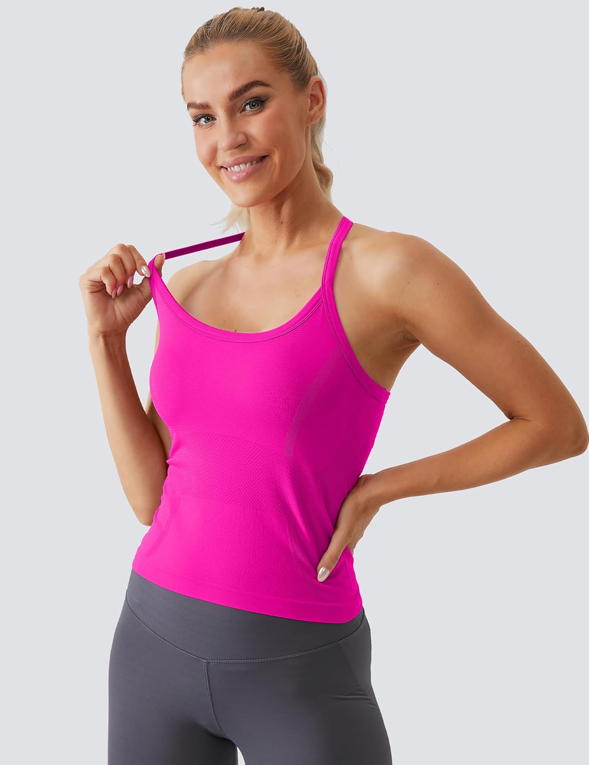MathCat Workout Tank Tops für Damen mit integriertem BH, ärmellose Gym Tops Nahtlose Racerback Athletic Yoga Shirts