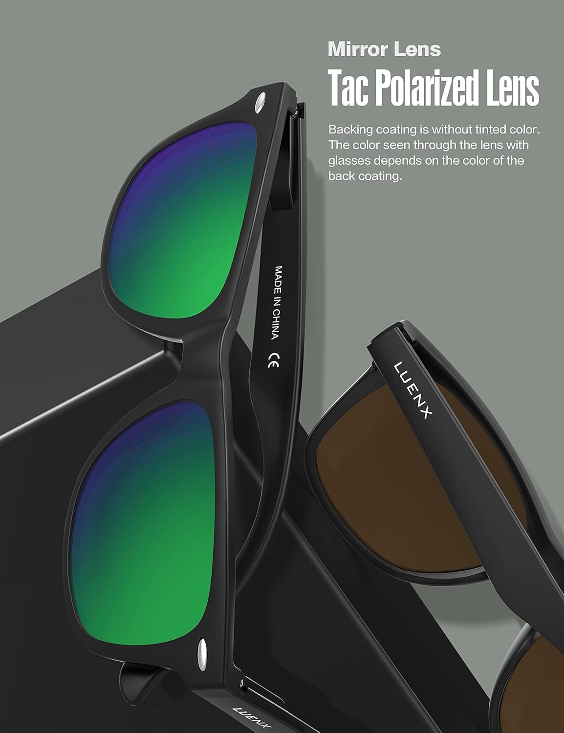 LUENX Polarisierte Sonnenbrillen für Herren und Damen, quadratische Fassung – UV-400-Schutz, 54 mm