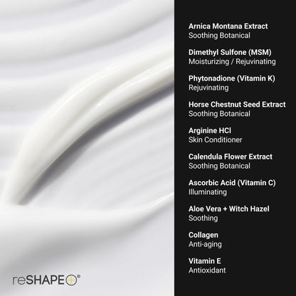 Reshape+ Arnica Bruise Relief Topical Cream For Bruising, Swelling, & Discoloration On Skin, Natural Skin Care Homeopathic Arnica Lotion W/Vitamin K, Horse Chestnut, & Collagen, Large 8 Fl Oz