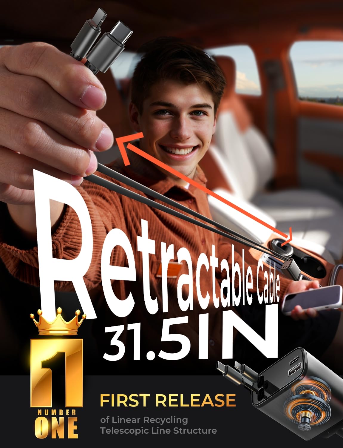 LISEN 69W Retractable Car Charger USB C Fast Charger Adapter for iPhone 17 Pro Max, Car Accessories for Valentines Day Gifts for Men Women Birthday Gifts for Him, RV Camping Essentials Stuff Gadgets