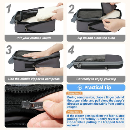 BAGAIL 4er-Set Kompressions-Packwürfel Reise-erweiterbare Packorganizer (Schwarz, 4er-Set)