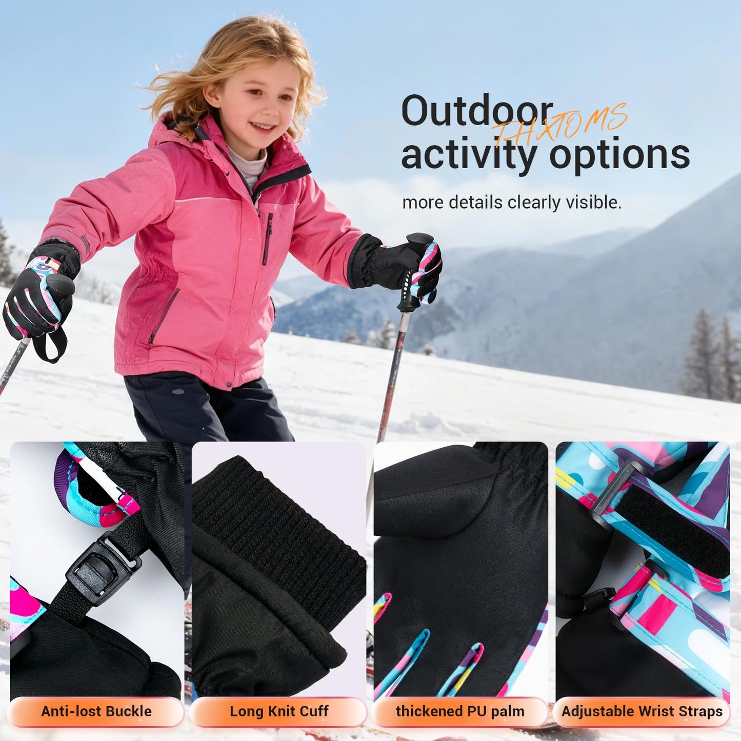 ThxToms Kinder Winterhandschuhe Wasserdichte Ski-Snowboardhandschuhe für Outdoor-Sportarten, Jungen und Mädchen Kaltwetter-Fahrradhandschuhe
