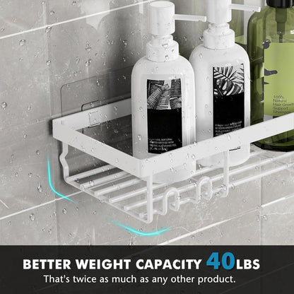 Moforoco Shower Caddy Shelf Organizer Rack, Self Adhesive Black Bathroom Shelves Basket, Home Farmhouse Wall Shower Inside Organization and Storage Decor Rv Accessories, First Apartment Essentials