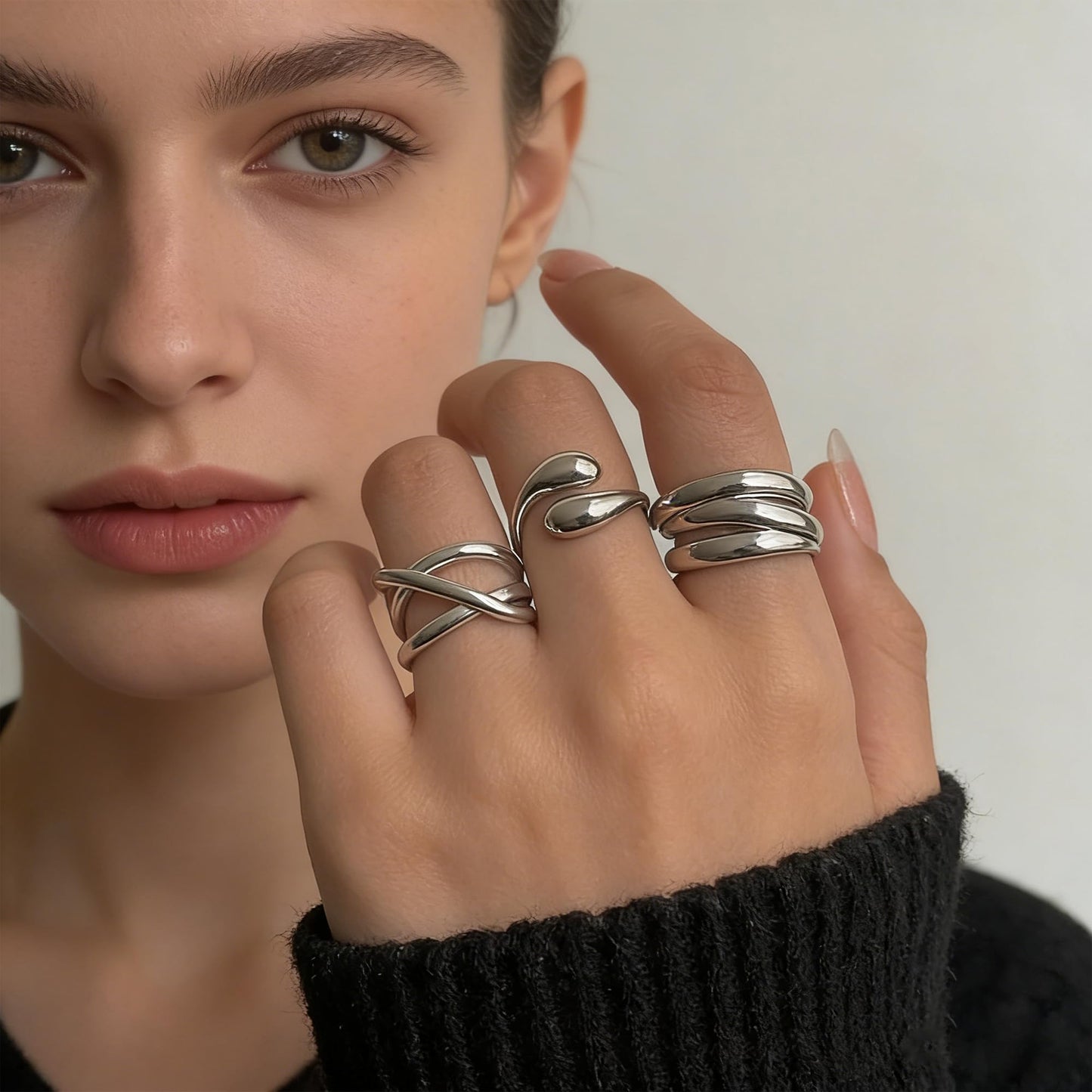 YEEZII Chunky Gold Rings for Women Non Tarnish, 18K Gold Plated Stackable Thumb Ring, Statement Women Rings Set