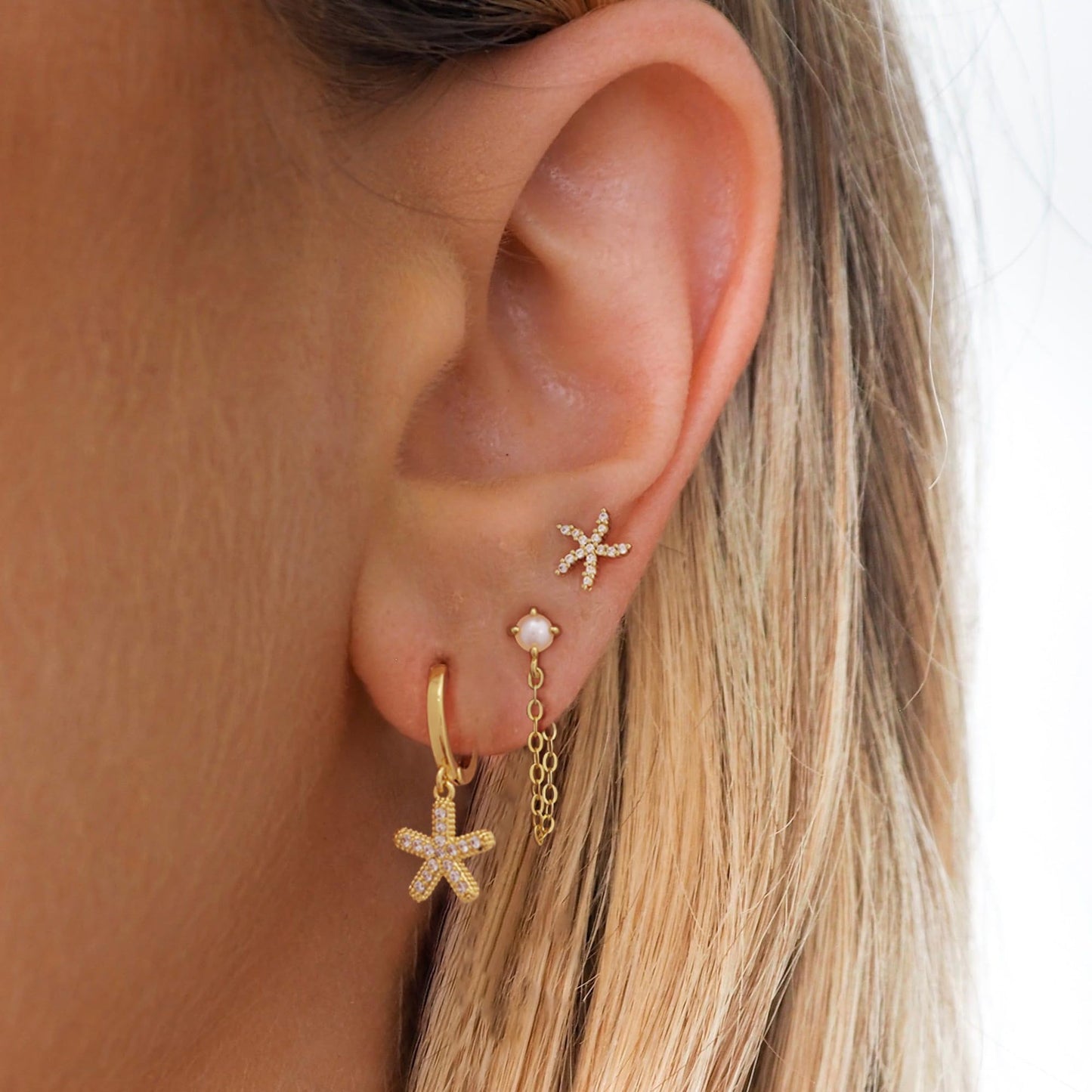 Gold Earrings For Women, Dainty Huggie Earrings Stack 14K Gold Plated Pearl Dangle Earrings for Women Trendy Cute Hypoallergenic Unique Gold Earring Stack Fashion Gold Jewelry Gifts