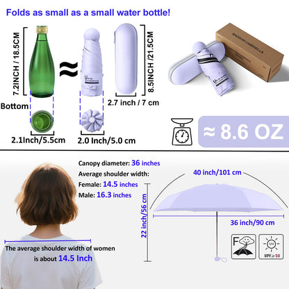 BAODINI Reiseutensilien Mini-Regenschirm für die Handtasche mit Etui Klein Kompakt UV-Sonnenschutz Leicht Winzig Tasche Manuelles Öffnen und Schließen Regenschirm für Damen, Kinder und Herren Passt in Handtasche Rucksack