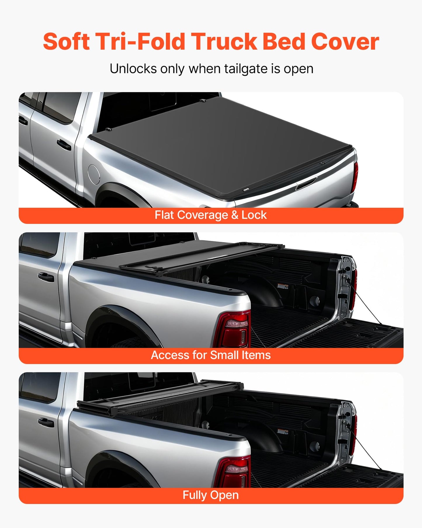 VEVOR Weiche aufrollbare Ladeflächenabdeckung, kompatibel mit 2019–2024 Dodge Ram 1500 Classic, 2003–2025 Ram 2500 3500, passend für 1,95 m (6 Fuß 4 Zoll/76 Zoll) Ladefläche, PVC-Abdeckung mit Aluminiumlegierungsstangen
