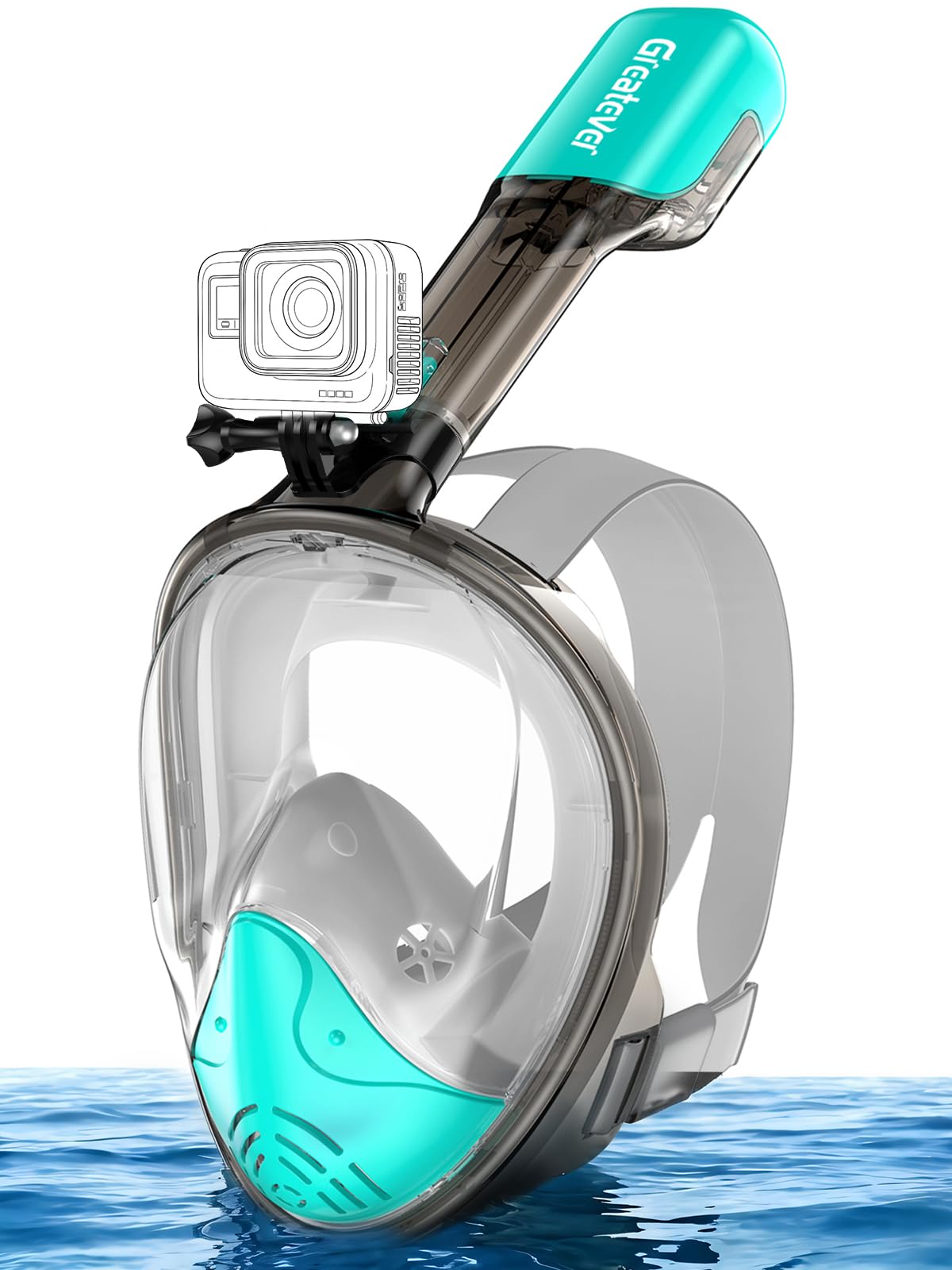 Greatever Full Face Snorkel Mask, Snorkeling Gear for Adults with Latest Dry Top Breathing System and Detachable Camera Mount, Foldable Snorkel Mask Adult, Snorkels Anti-Fog & Anti-Leak