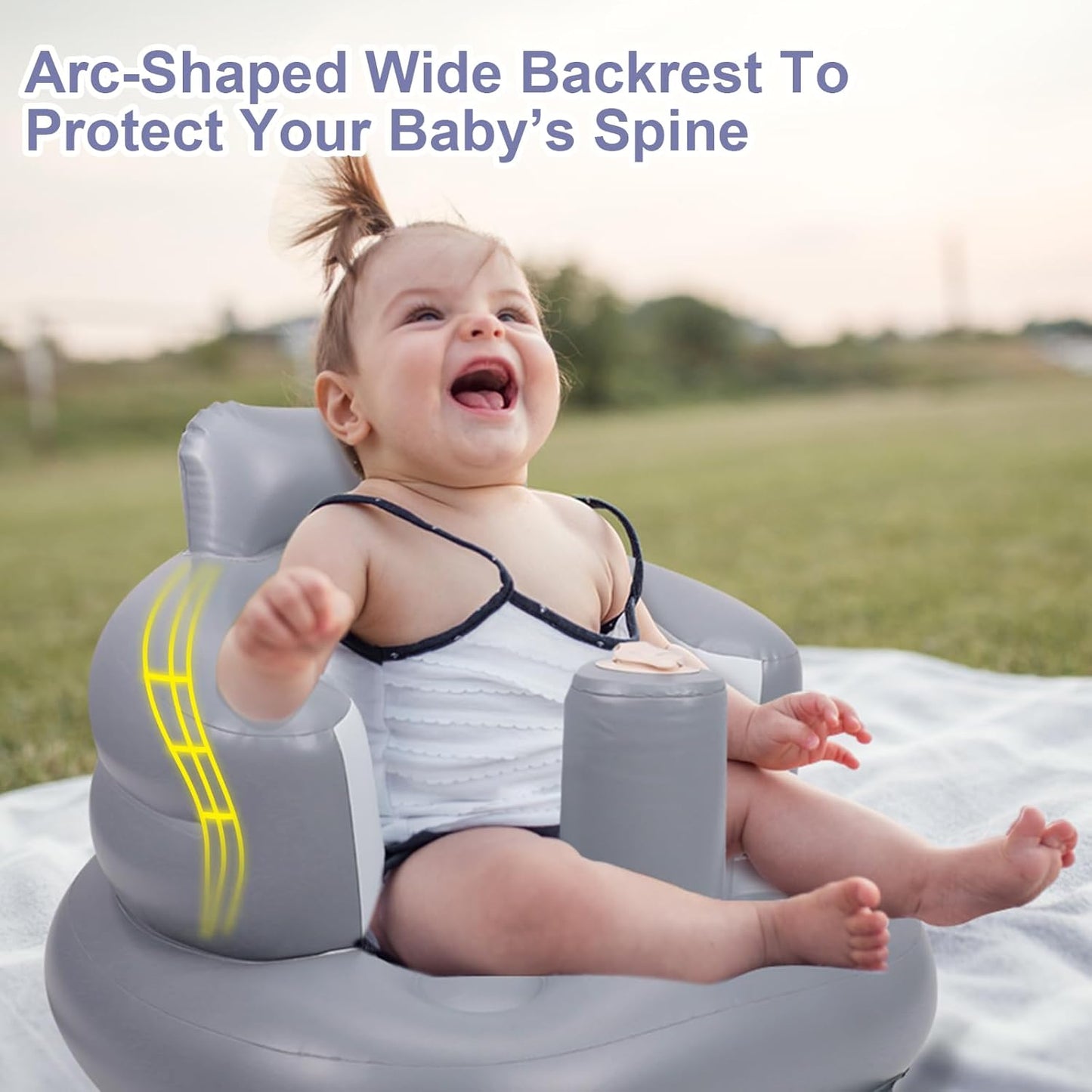 Aufblasbarer Babysitz, aufblasbarer Babystuhl für Babys ab 3 Monaten, aufblasbarer Sommerstuhl mit integrierter Luftpumpe, Baby-Bodensitz zum Sitzenlernen, Spielen, Campen, Orange