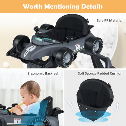 HONEY JOY 4-in-1 Baby Walker, Activity Push Walker w/3 Adjustable Heights, Smooth Wheels w/Adjustable Speed, Padded Seat, Music & Light, Foldable Car Walker for Baby Boys Girls Age 6 Months+ (Blue)