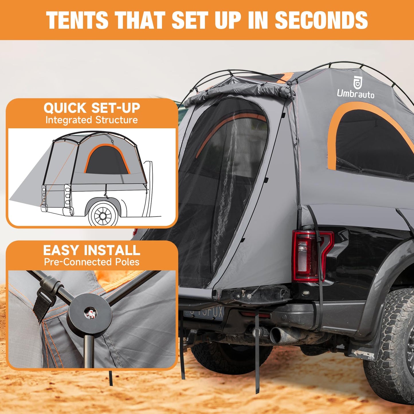 Truck Bed Tent 5.5-6ft: Easy Set Up Umburato Pickup Truck Tents for Camping, Waterproof PU3000mm Canopy for Truck Camper, Portable, Spacious for 2 Person Green
