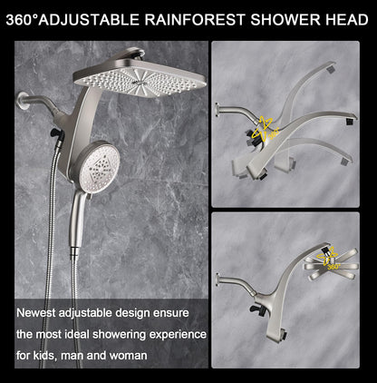 BOZYBO Rain Shower Head with Handheld: High Pressure Shower Heads with Handheld Spray Combo, 12" Rainfall Shower Head and 9 Sprays Hand Showerheads with Magnetic Docking and Power Jets, Chrome
