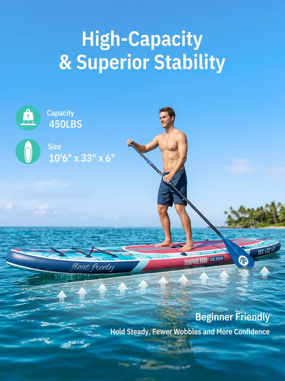 Niphean Inflatable Stand Up Paddle Board with SUP Accessories, Anti-Slip EVA Deck, 10’6’’ Inflatable Paddle Boards for Adults & Youth of All Skill Levels