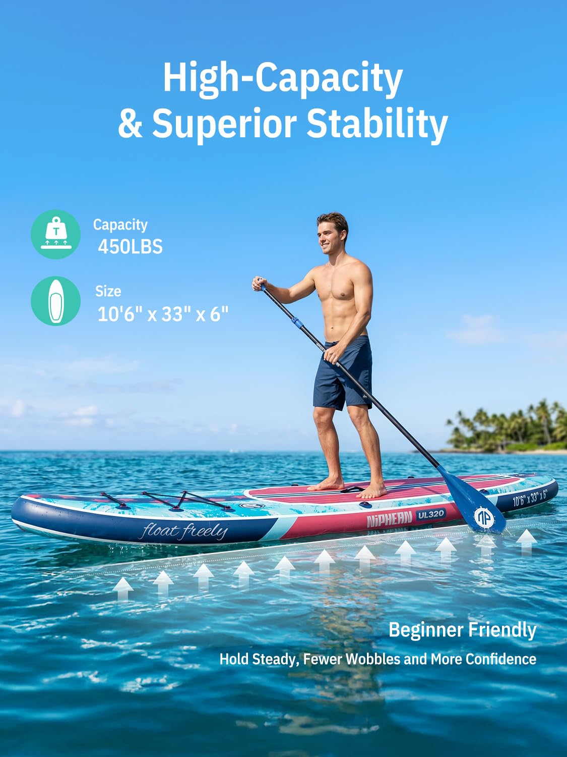Niphean Inflatable Stand Up Paddle Board with SUP Accessories, Anti-Slip EVA Deck, 10’6’’ Inflatable Paddle Boards for Adults & Youth of All Skill Levels