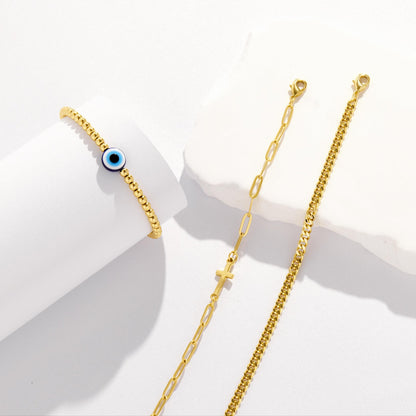 Goldarmbänder für Frauen Stapel Nicht Anlaufen, 14K Vergoldete Stapelbare Armbänder Set für Frauen Trendy, Wasserdicht Einfacher Schmuck Sets Geschenke Inklusive Perlen-/Kuban-/Büroklammer-/Fischgräten-/Seilglieder-Kette, Modeaccessoires