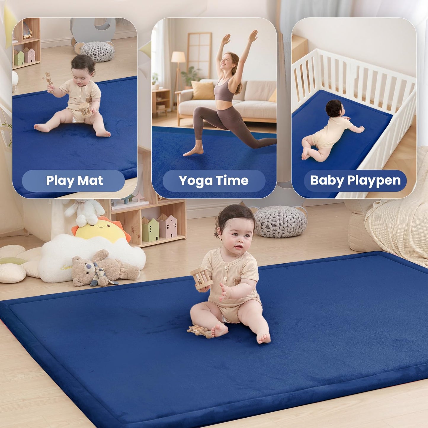 Huloo Sleep Ultra Soft Baby Spielmatte für den Boden, 3,3 cm dicke Elasti-Foam 127x127 cm Laufgittermatte für Kleinkinder, rutschfeste Rückseite, sicher zum Krabbeln und für die Bauchlage, Tatami-Stil (Dunkelgrau)