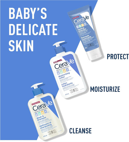 CeraVe BABY Moisturizing Lotion, Gentle Skin Care for Face & Body with Ceramides, Hyaluronic Acid, Niacinamide & Vitamin E. Fragrance-Free, Paraben-Free, Dye-free. Sensitive skin, non-greasy, 473ML