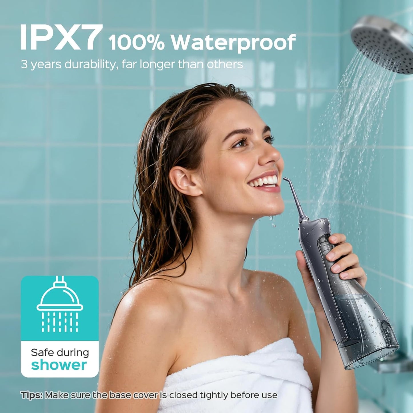 COSLUS Water Flosser C20 (F5020E): 300ML Kabelloser Elektrischer Munddusche Wiederaufladbar IPX7 Wasserdicht Tragbares Reise-Zahnseide-Set für die Zähne