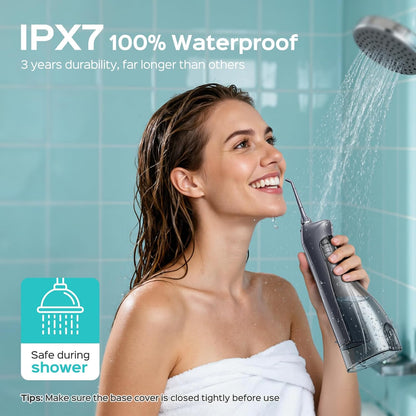 COSLUS Water Flosser C20 (F5020E): 300ML Kabelloser Elektrischer Munddusche Wiederaufladbar IPX7 Wasserdicht Tragbares Reise-Zahnseide-Set für die Zähne