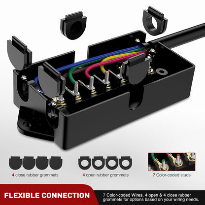 Nilight Heavy Duty 7 Way Inline Trailer Plug 8 Feet Connector Cable 7Pin RV Round Extension Wiring Harness Weatherproof Junction Box for RV Towing Car