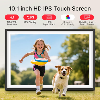 Frameo 10.1 Inch WiFi Digital Picture Frame, Smart Cloud Electronic Photo Frame with HD IPS Touch Screen Slideshow 32GB Memory Auto-Rotate Wall Mount, Share Photos/Videos from Phone - Gifts for Mom
