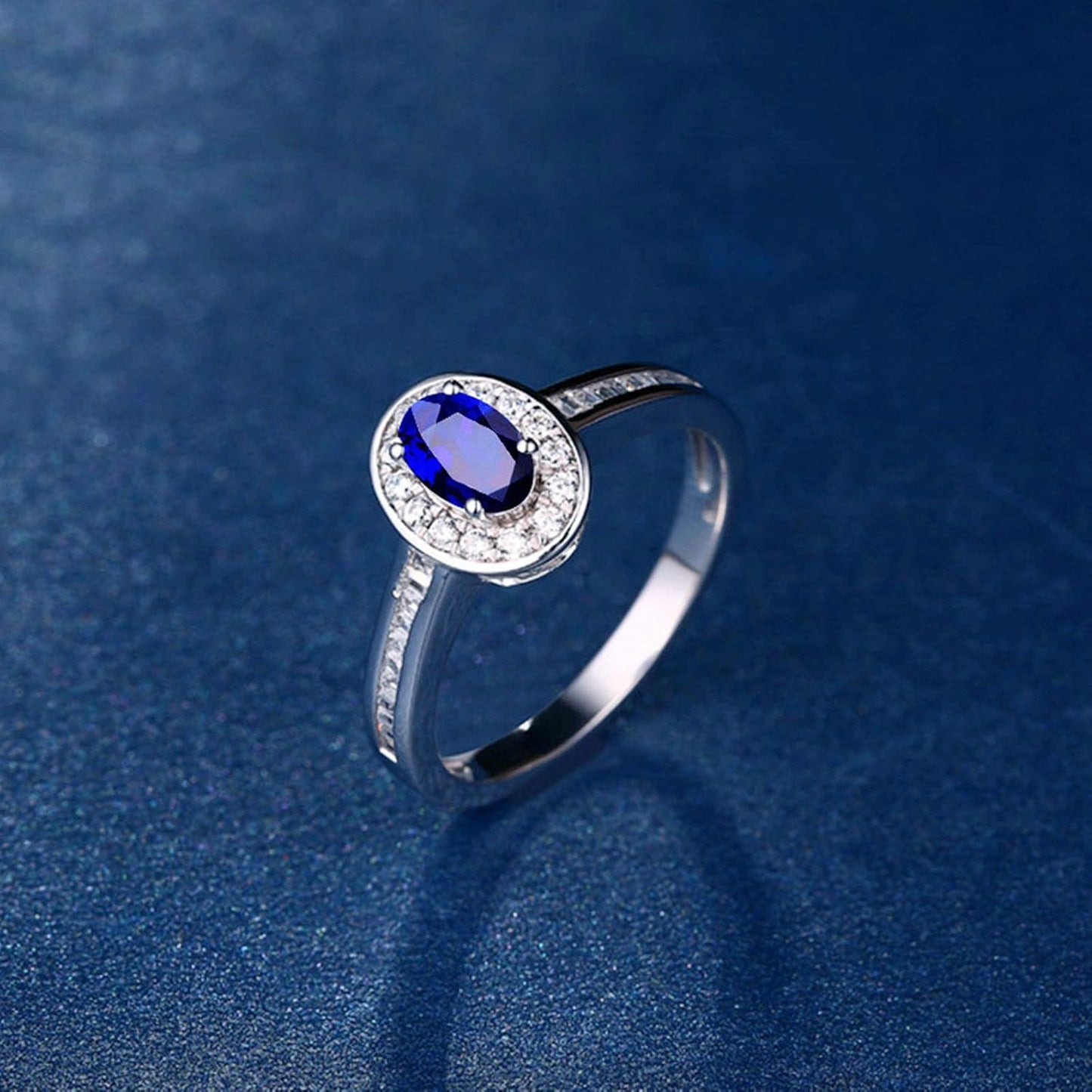 Aienid 18Ct White Gold Diamond Engagement Rings Women 0.55Ct Oval Cut Blue Sapphire with White Diamond Engagement Ring for Her