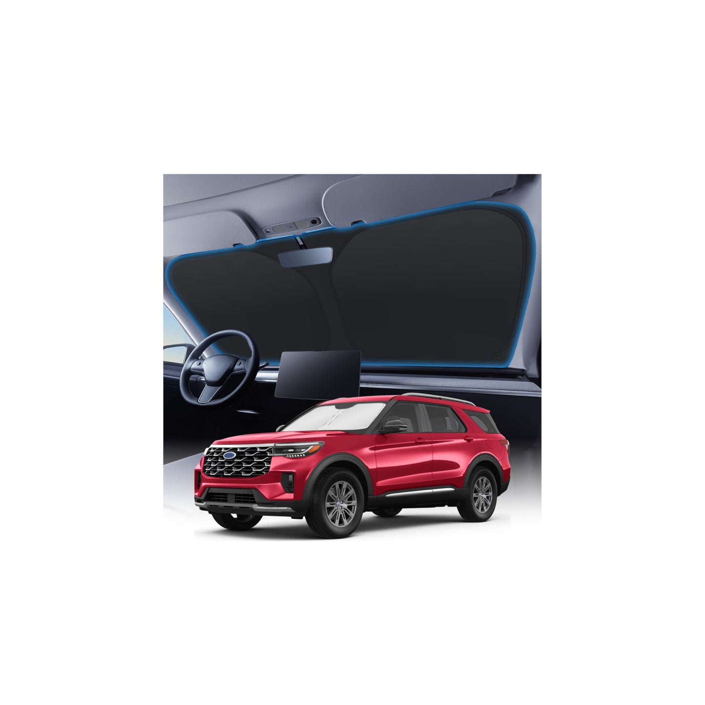 KUST Windshield Sun Shade for 2017-2026 Tesla Model Y/Model 3 Sunshade Accessories (Fit 2025-2026 Model Y Juniper / 2024 Model 3 Highland) Upgraded Foldable Sunshade, Blocks UV Rays Keep Car Cool