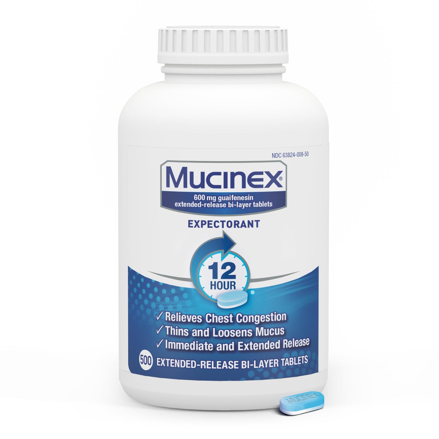 Mucinex 12 Hour 600 mg Guaifenesin Extended-Release Tablets for Excess Mucus Relief, Expectorant Aids Excess Mucus Removal, Chest Congestion Relief, 100 Bi-Layer Tablets