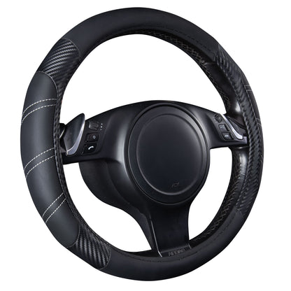 CAR PASS Line Rider Mikrofaser-Leder Sportlicher Lenkradbezug Universal Passend für 95% LKW, SUV, PKW, 36,8-38,1 cm Rutschfest Sicher Bequem Design (Schwarz-Grau)