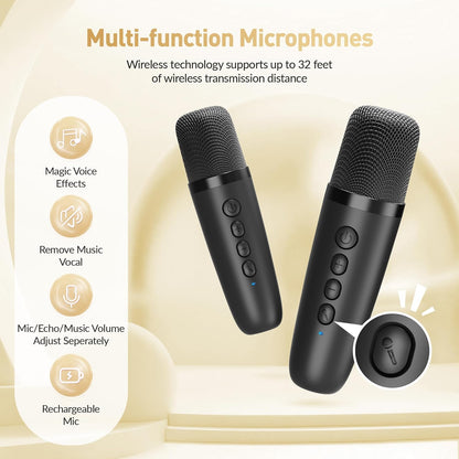 Mini Karaoke Machine for Kids Adults, Portable Bluetooth Speaker with 2 Wireless Microphone, Birthday Gifts for Girls Boys Ages 4, 5, 6, 7, 8, 9, 10, 12+ Years Old (Pinkcolor)