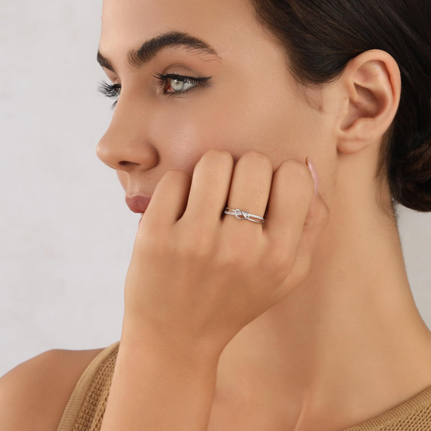 OOOPEL Sterlingsilber Verstellbarer Ring S925 Silberringe für Frauen Zirkonia Twist Liebesknoten Zarter Ring Silber Minimalistischer Offener Fingerring Silber Daumen Sterlingsilberring
