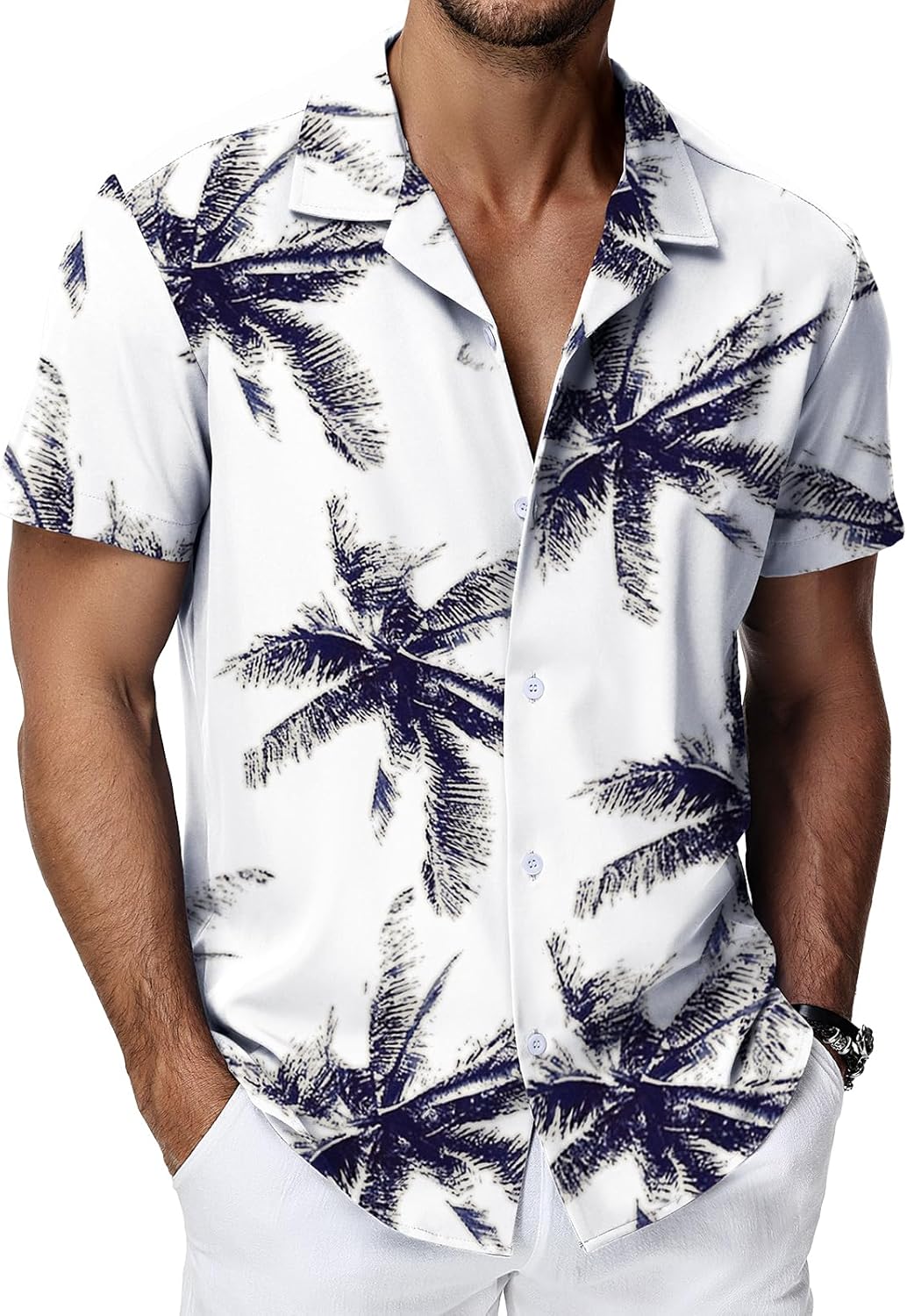 HMIYA Mens Hawaiian Shirts Short Sleeve Button Up Chemise Homme S-3XL