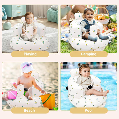 Aufblasbarer Babysitz, aufblasbarer Babystuhl für Babys ab 3 Monaten, aufblasbarer Sommerstuhl mit integrierter Luftpumpe, Baby-Bodensitz zum Sitzenlernen, Spielen, Campen, Orange