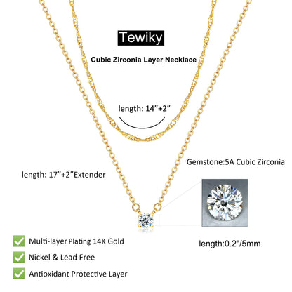 Tewiky Dainty 14k Gold Plated/Silver Cubic Zirconia Necklaces for Women, Simple CZ Jewelry Necklaces Trendy Gifts