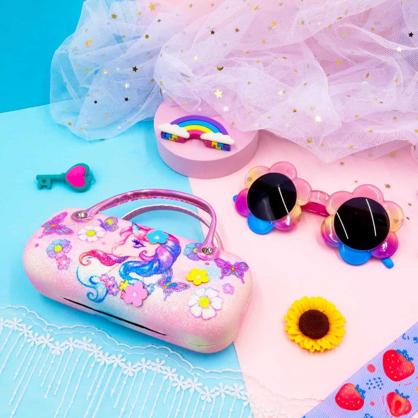 PinkSheep Sonnenbrille für Mädchen, polarisierte Sonnenbrille für Babys und Kinder mit Etui, Einhorn, Oval, Katzen, Herzbrillen, UV400-Schutz