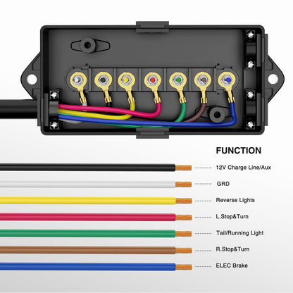 Nilight Heavy Duty 7 Way Inline Trailer Plug 8 Feet Connector Cable 7Pin RV Round Extension Wiring Harness Weatherproof Junction Box for RV Towing Car
