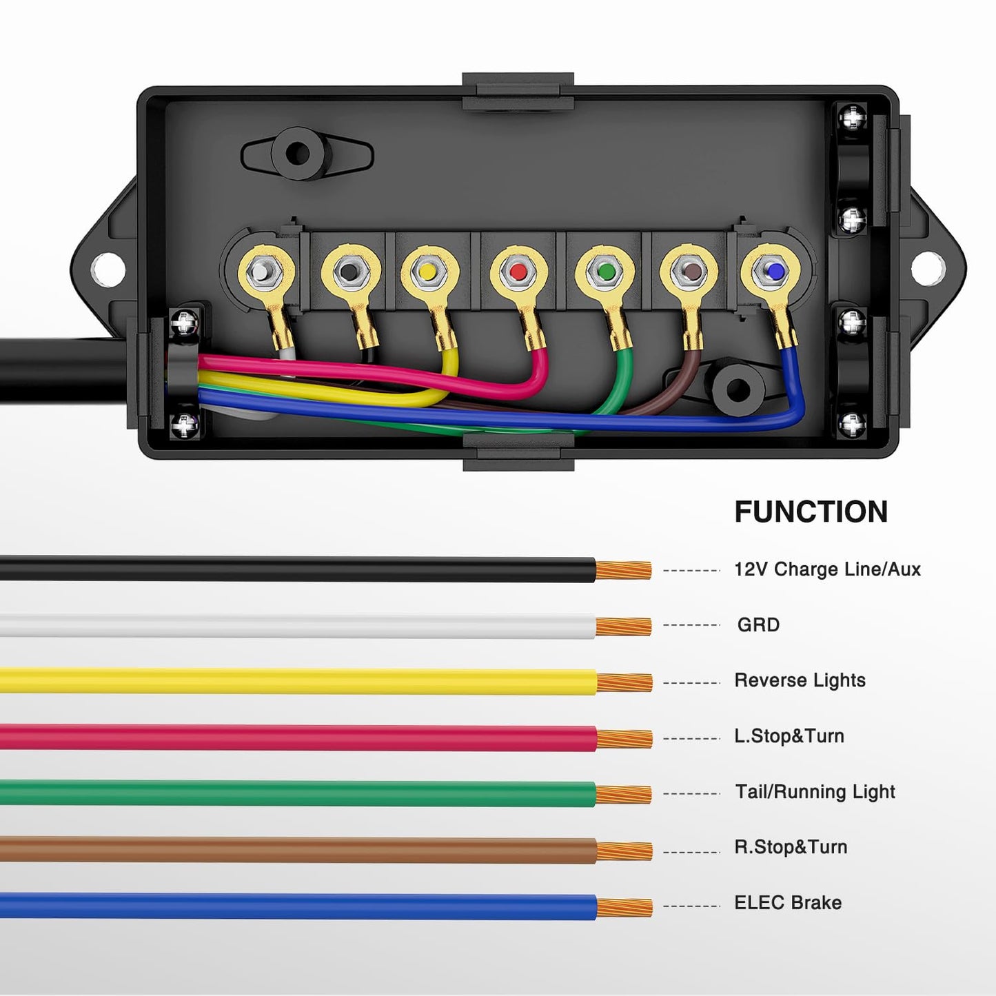 Nilight Heavy Duty 7 Way Inline Trailer Plug 8 Feet Connector Cable 7Pin RV Round Extension Wiring Harness Weatherproof Junction Box for RV Towing Car