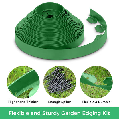 2-Inch x 66 FT Landscape Edging Border with 100 Spikes, No Dig Garden Border Edging Kit, Plastic Edging Border Flexible for Garden Flower Beds Lawn Yard Paver Pathway (Black)
