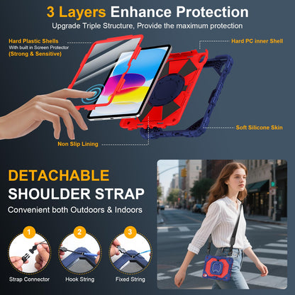 Case for iPad A16 11th Generation 11 Inch 2025, Auorld for iPad 10th Generation 10.9 inch 2022 case with Screen Protector, 360 Degree Rotating Stand Shoulder Strap Pencil Holder, Navy Pink