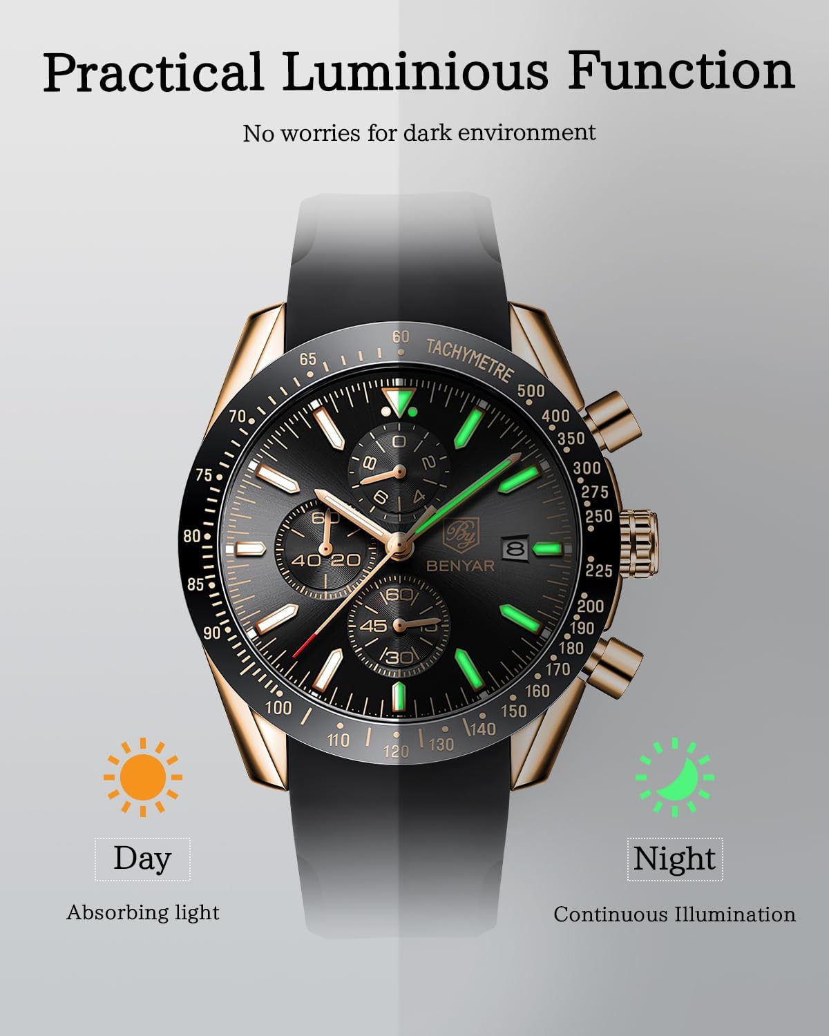 BY BENYAR Uhren für Herren Analog Quarz Chronograph 30M Wasserdicht Leuchtend Großes Zifferblatt Herren Armbanduhren Business Arbeit Sport Freizeit Mode Designer Uhr Elegantes Geschenk für Herren