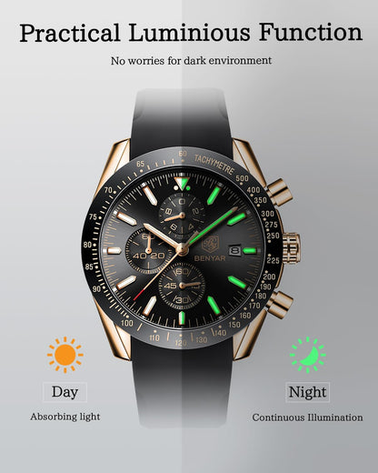BY BENYAR Uhren für Herren Analog Quarz Chronograph 30M Wasserdicht Leuchtend Großes Zifferblatt Herren Armbanduhren Business Arbeit Sport Freizeit Mode Designer Uhr Elegantes Geschenk für Herren