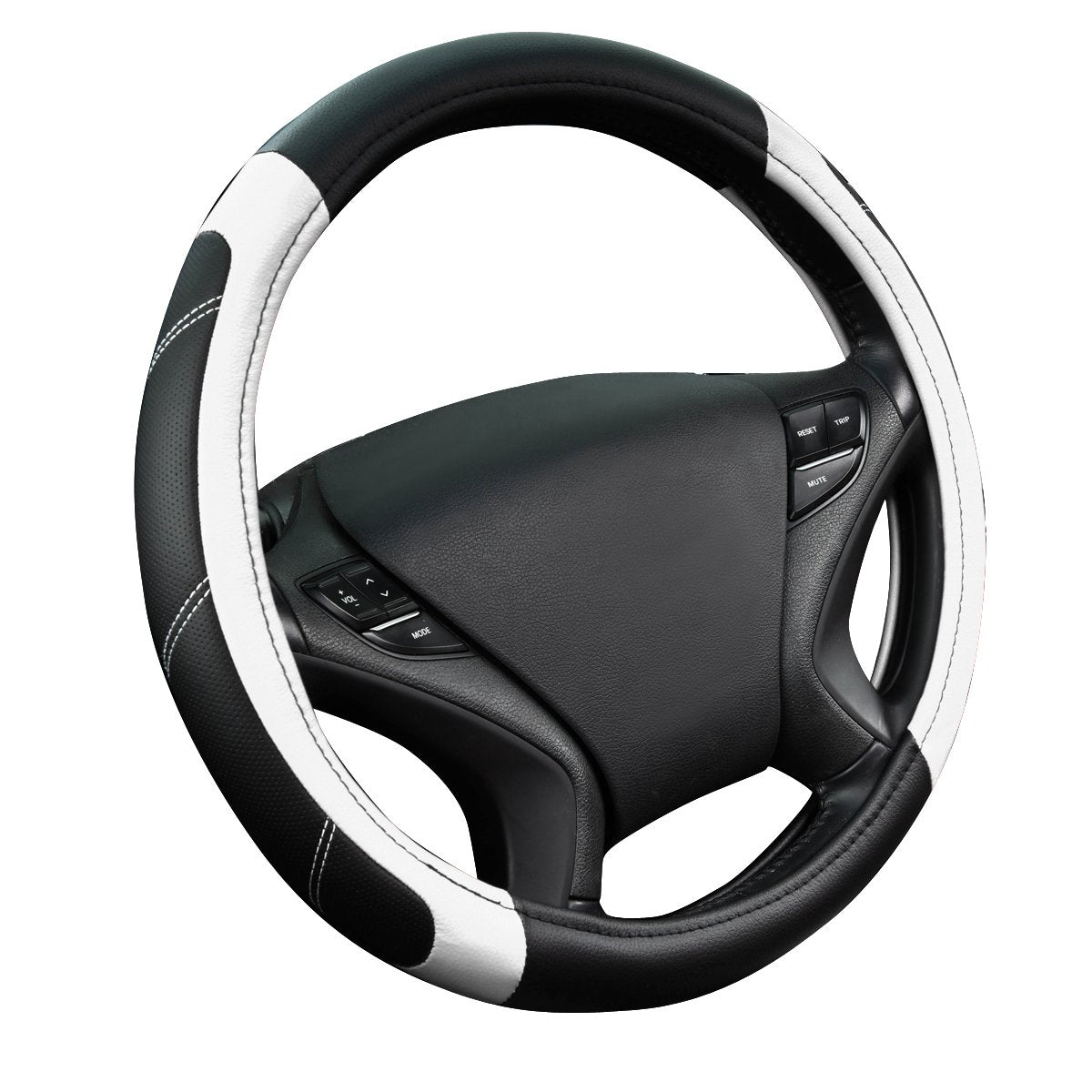 CAR PASS Line Rider Mikrofaser-Leder Sportlicher Lenkradbezug Universal Passend für 95% LKW, SUV, PKW, 36,8-38,1 cm Rutschfest Sicher Bequem Design (Schwarz-Grau)